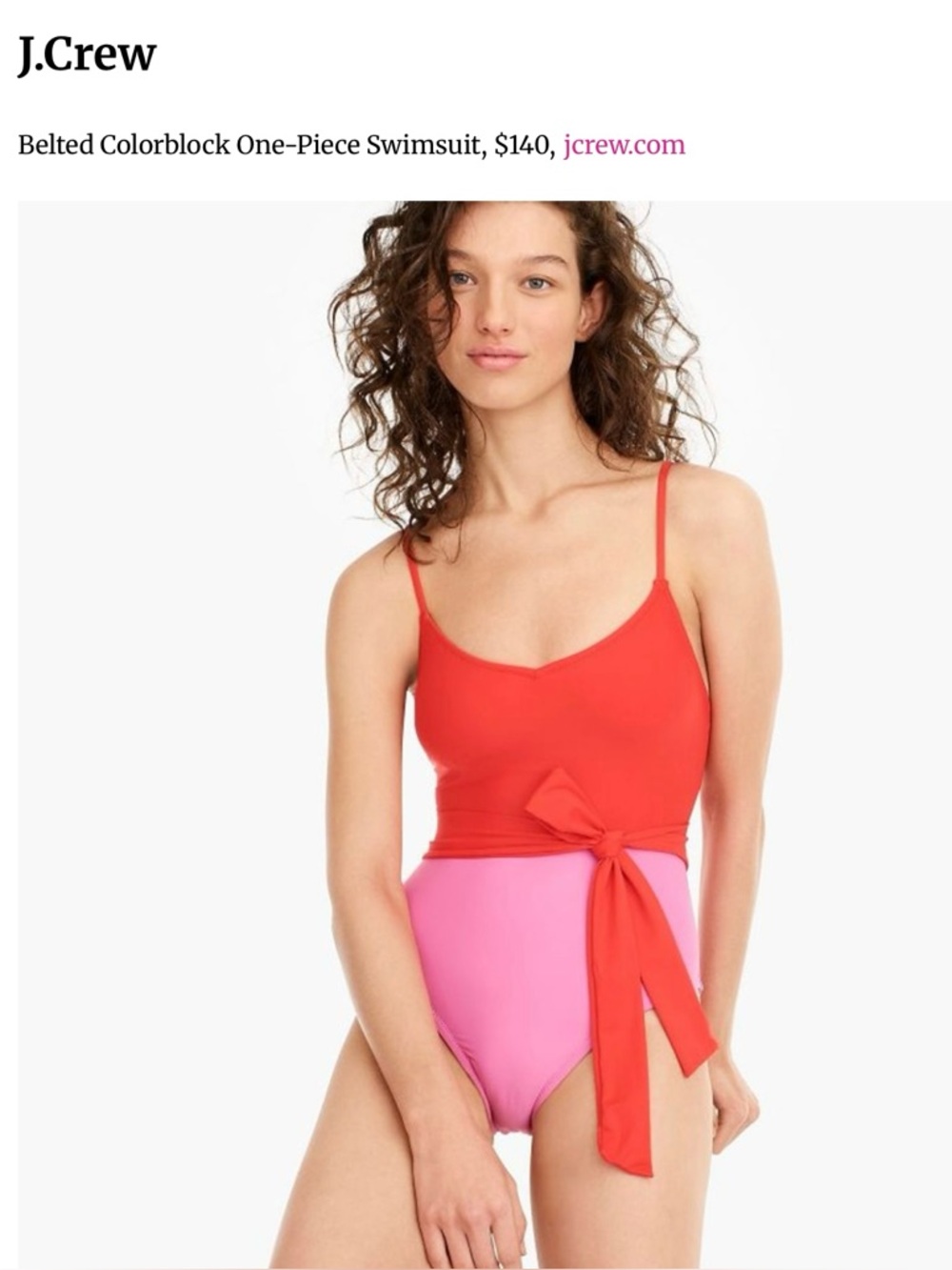 J. Crew color block belted swimsuit Sz 8 EUC one piece red / pink - Picture 8 of 8